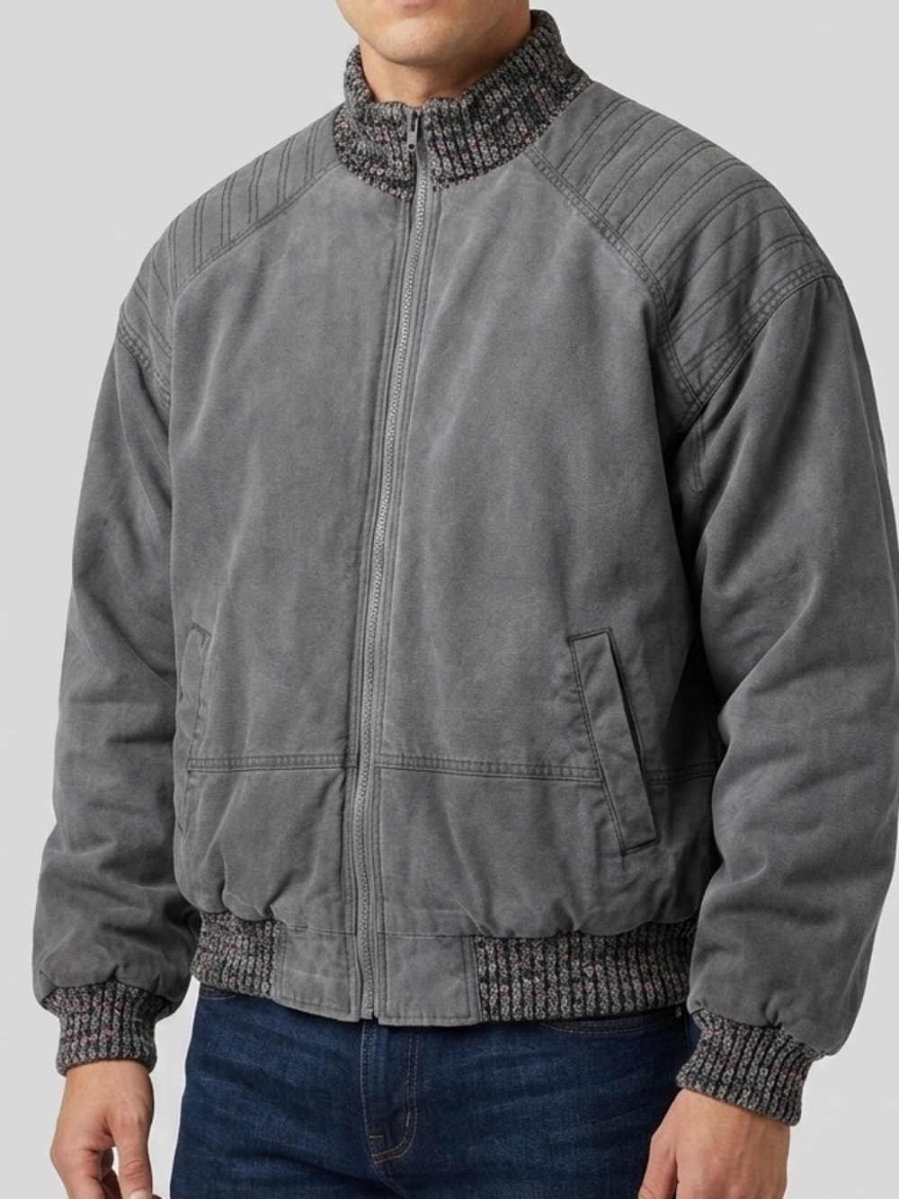 High Sierra Men's Black & Gray Geometric Zip-Up Reversible Sweater/Canvas Jacket
